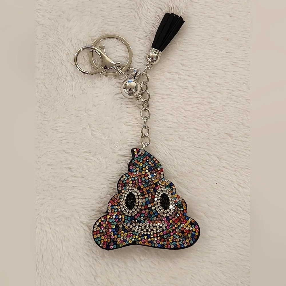 Multicolor Colorful Rhinestone Poo Emoji Keychain Bag Charm